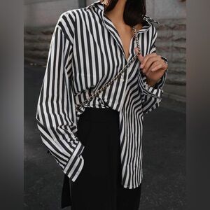 Striped Black and White Women's Satin Top